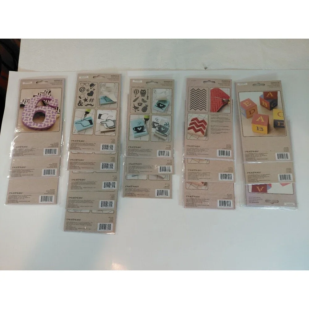 Inkadorinkado Crafting Lot: Unmounted Stamps, Sticky Stencils, Carving Transfers